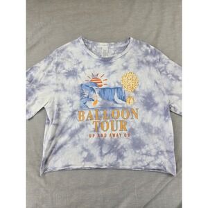 Disney Pixar Up Balloon Tour Tie Dye Graphic T-Shirt Purple White Medium Raw Hem